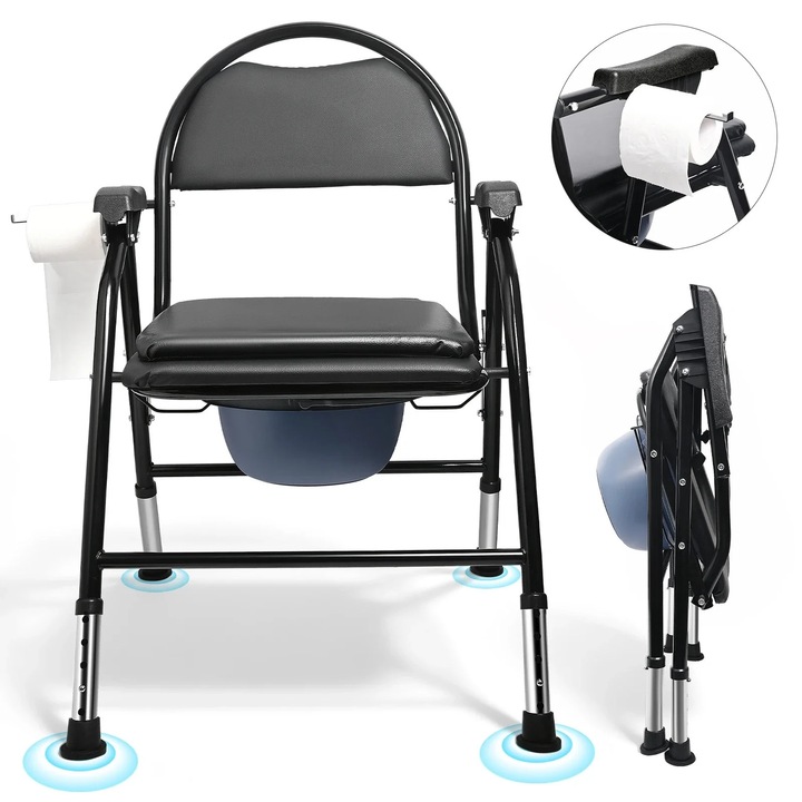 Scaun de toaleta reglabil, pliabil, antiderapant, maro