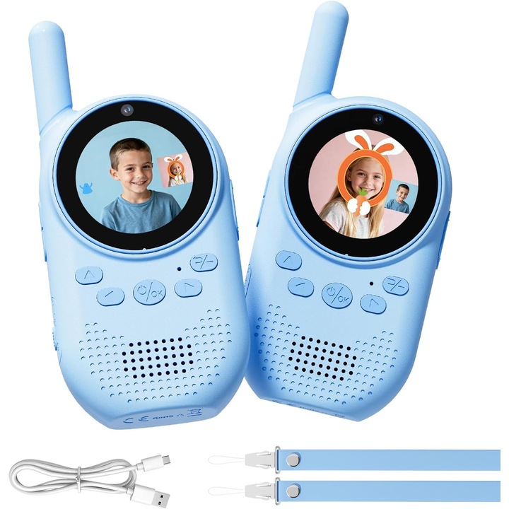 Walkie Talkie Video Reincarcabil HEWEIMEI, ecran colorat, distorsionare voce, set pentru copii, 3-12 ani