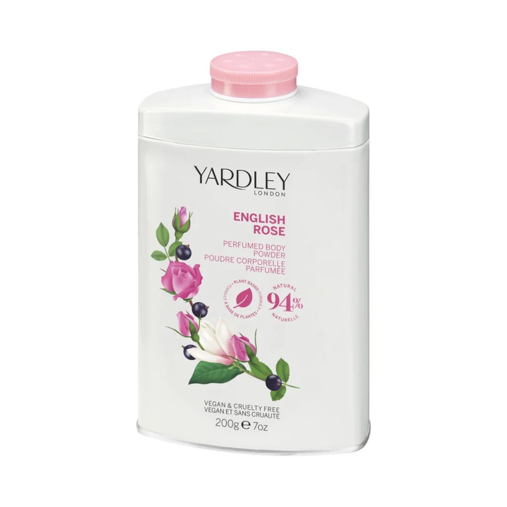 Pudra de corp cu parfum de trandafir englezesc, English Rose, Yardley, 200 g