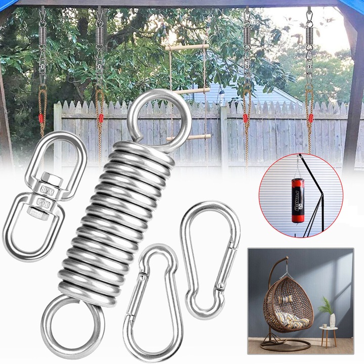 Kit De Agatare Pentru Scaun Hamac, Accesorii Cu Arcuri Balansoar, Carlig Pivotant La 360° Si 2 Carlige Tip Carabina, Carlig Pivotant De Suspendare Rezistent Pentru Saci De Box Scaun Suspendat Leagan