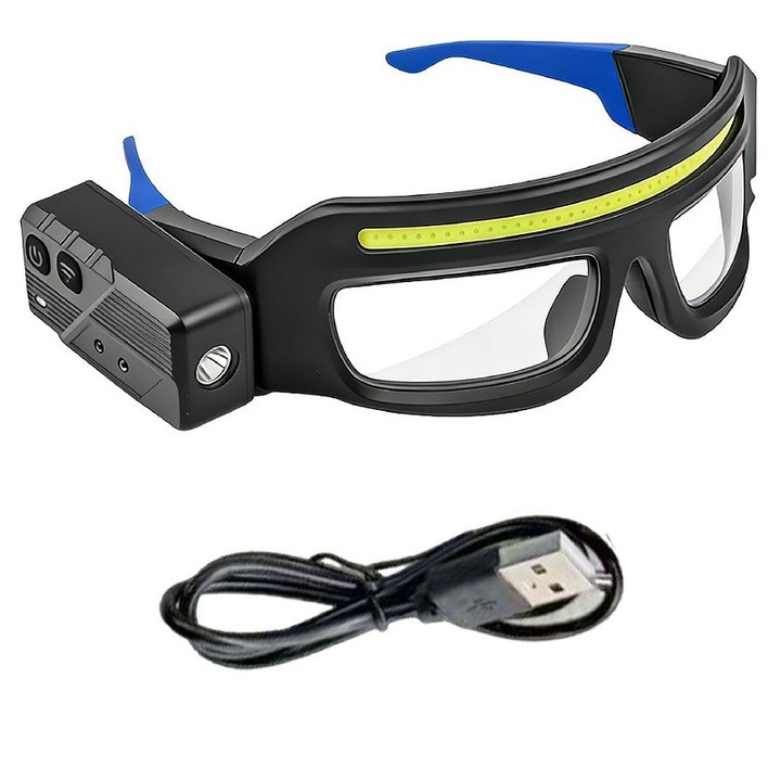 Ochelari de protectie cu lampa LED, iluminare puternica, senzor de miscare, 5 moduri de lumina, reincarcabili, pentru reparatii, laborator, pescuit, drumetii, camping si activitati in aer liber