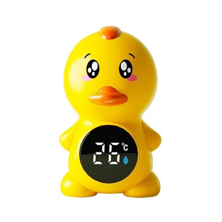 Termometru electronic led pentru baie, plutitor, rezistent la apa, ipx7, multifunctional, 3 trepte de temperatura, model ratusca, 12x7cm, galben