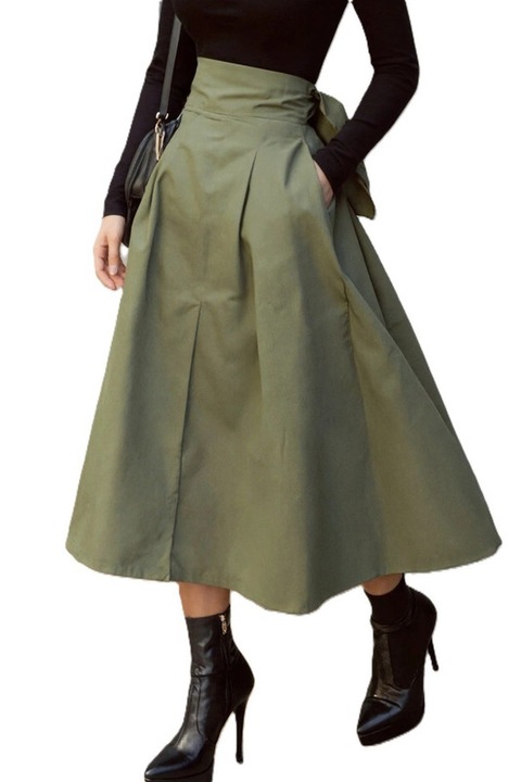 Fusta Dama, Cu Funda La Spate Si Buzunare Laterale, Verde inchis