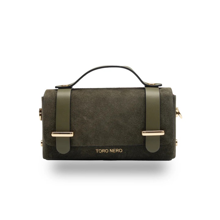 Geanta dama din piele naturala verde armi-piele intoarsa Natalia