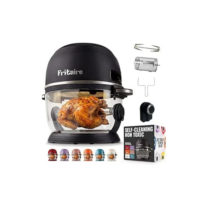 Friteuza cu Aer Cald din Sticla Non-Toxica, 5 L – Vizualizare 360°, Auto-Curatare, Vortex cu Aer Cald 400°F pentru Gatire Uniforma, Fara BPA si Teflon, 9‑in‑1: Airfryer, Rotisor, Coacere, Negru