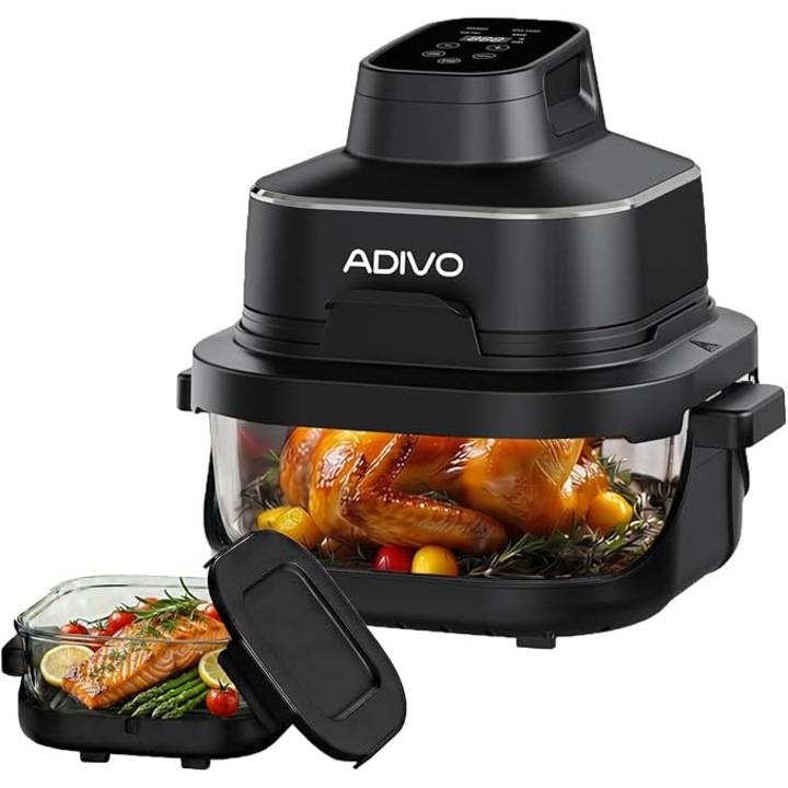 Friteuza Adivo, din sticlă, 4L, fără ulei, portabilă, 1500W