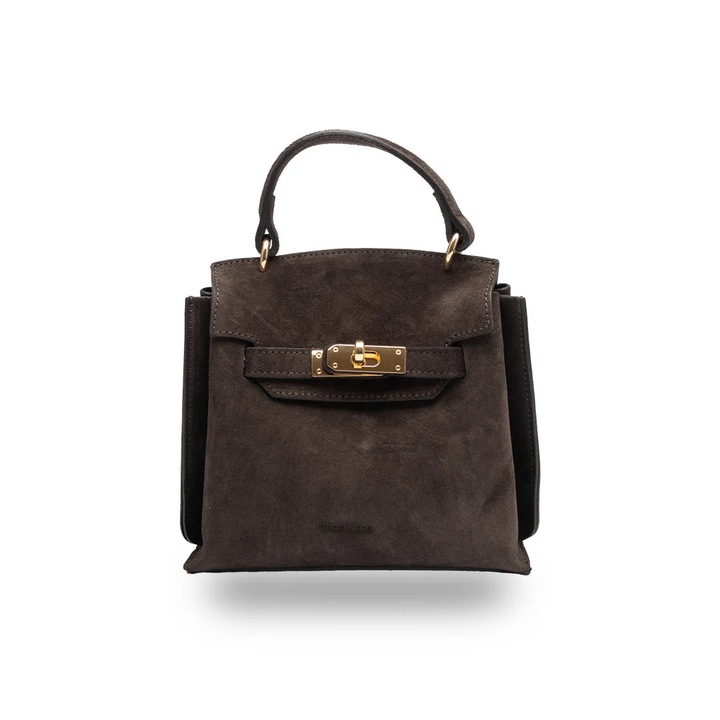 Geanta dama din piele naturala maro inchis Renata