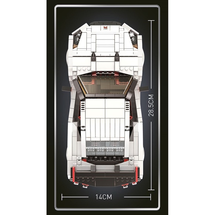 Set de constructie Ramiz, masina sport alba, 1034 piese, dimensiuni 28,5x14x6cm