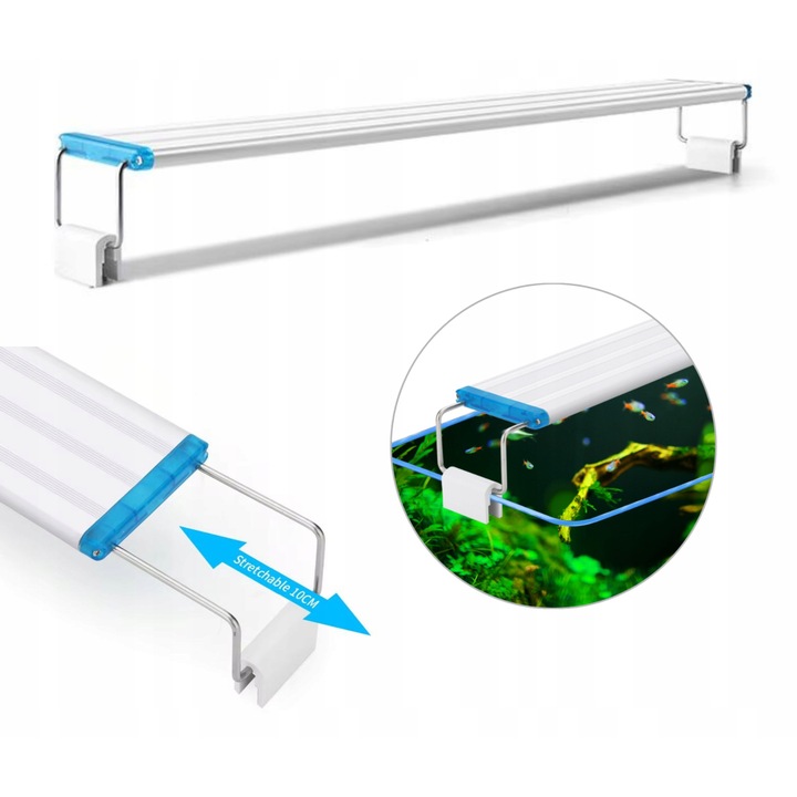 Lampa LED acvariu TD Stones, 36 LED-uri, 7000K alb-albastru, 28 cm, suport reglabil 30-42 cm