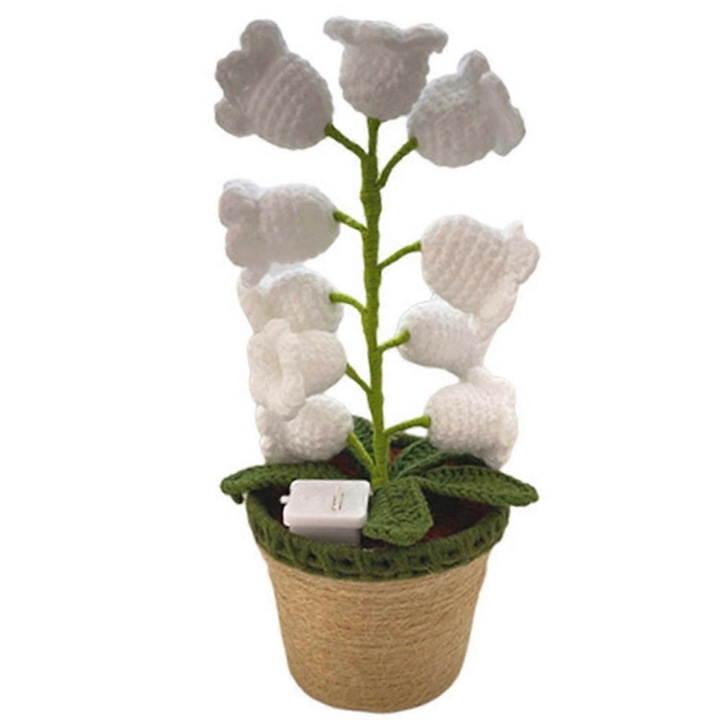 Veioza LED crosetata, lampa florala, design crinul vaii, 5 frunze, decor pentru dormitor