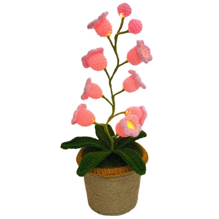 Veioza LED crosetata, lampa florala, lumina roz calda, decor pentru dormitor