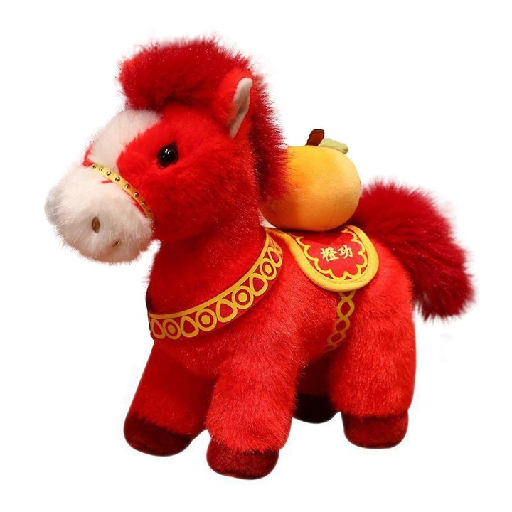 Papusa de plus cal, 15cm, simbol al bogatiei, cadou pentru anul calului 2026, multicolor