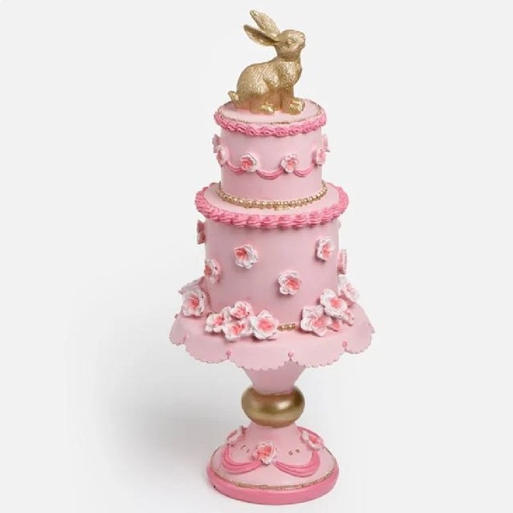 Tort decorativ Dromader Leexo de Paște, polirasină, roz cu detalii aurii, 14x33.5cm