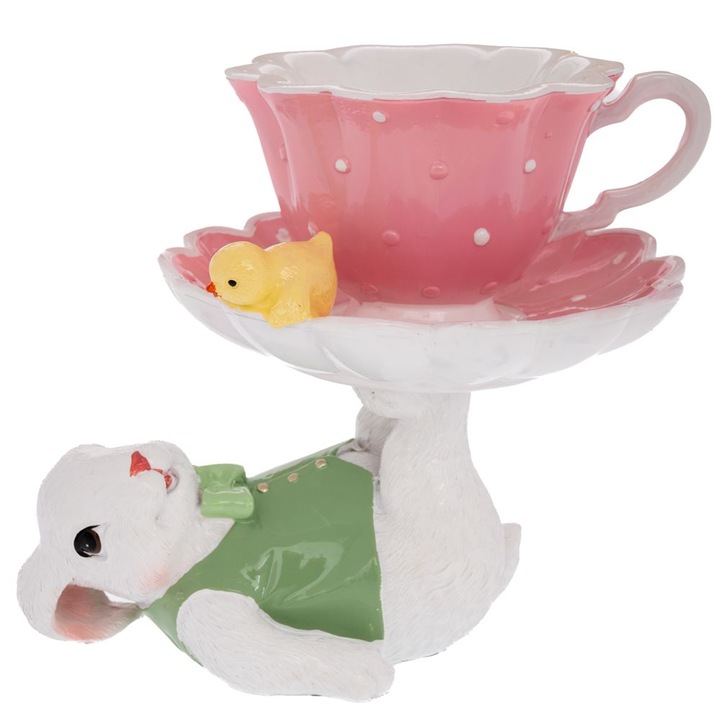 Decoratiune Pasti, A.I. Decoration, iepurasi cu cescuta, polirasina, 19x15x16cm