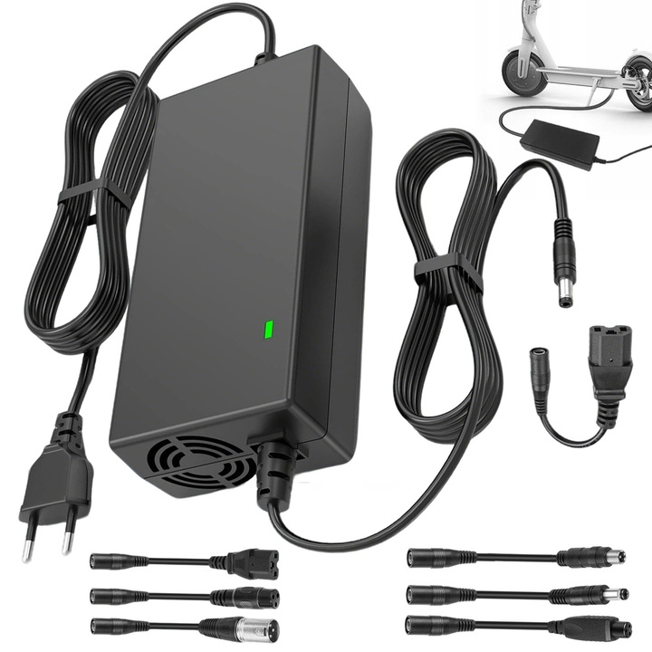 Încărcător universal Li-ion 54.6V 2A, YOUKUKE, 6 adaptoare, negru, dimensiuni 16.4x7.7x4.6cm