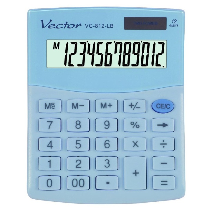 Vector KAV VC-812 LB asztali számológép, 12 pozíció, kettős tápellátás, 124x101x33mm