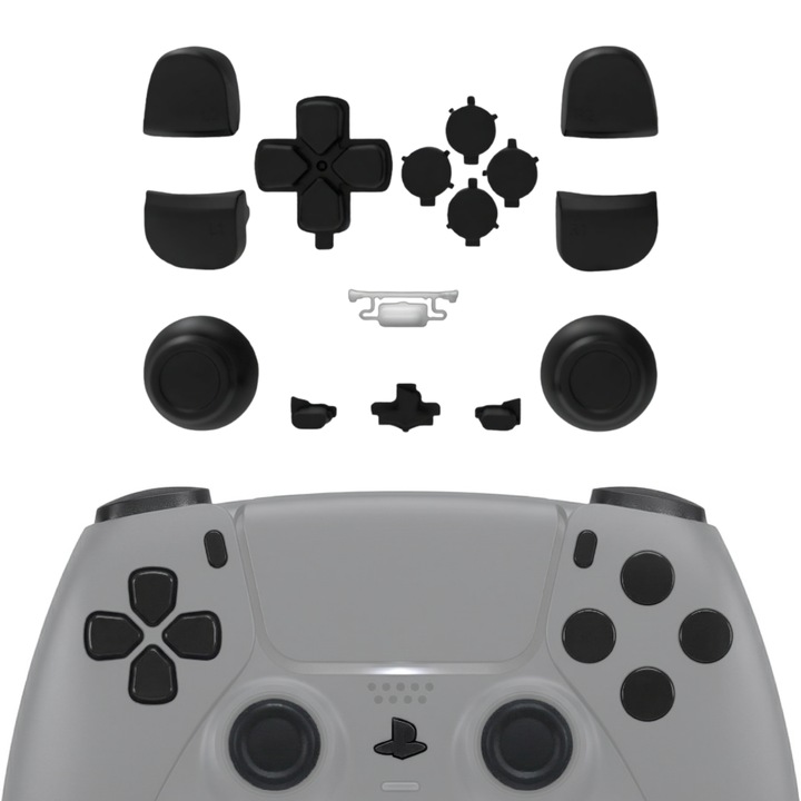 Kit Butoane + Thumbsticks PS5 DualSense gamehold., D-Pad + Action Buttons + Share/Options + R1/L1 + R2/L2 + Logo + 2 Thumbsticks, ABS Durabil, Negru