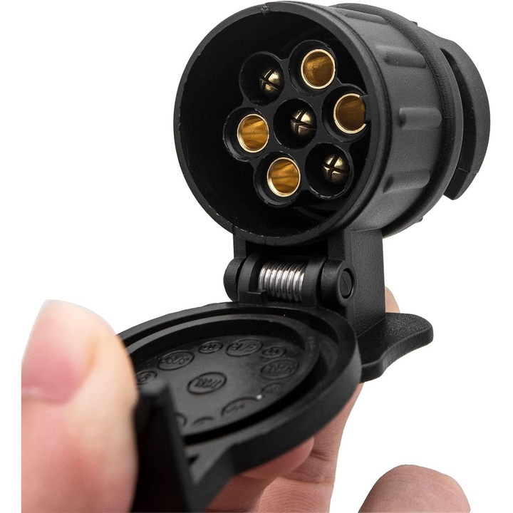Adaptor remorca 13 pini la 7 pini, constructie ABS durabila, contacte din alama, carlig de siguranta