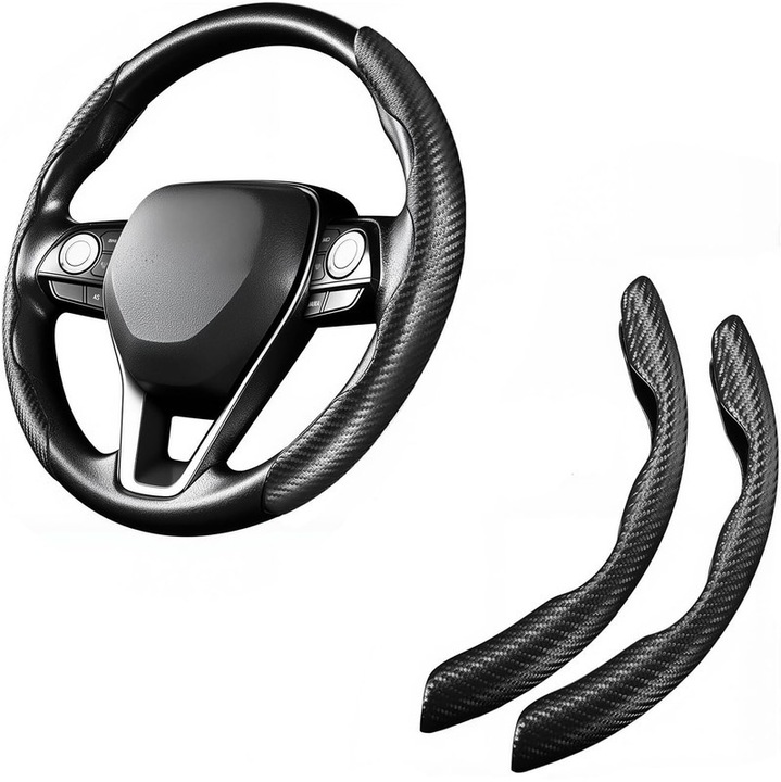 Husa volan auto, carbon, set 2 bucati, 38cm, design modern, adaptabila, antiderapanta