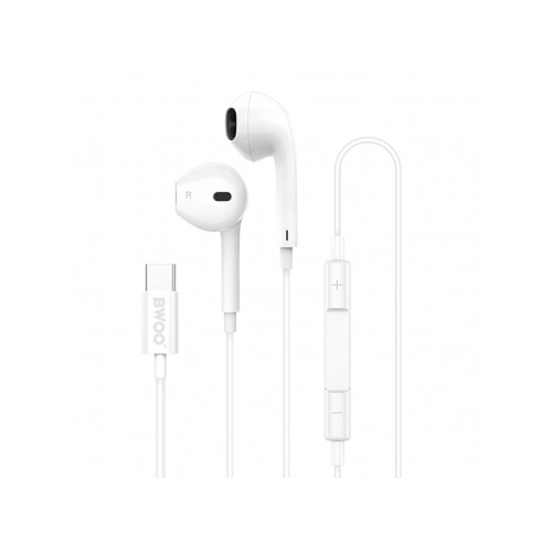 Casti Audio cu Fir Premium In-Ear Mufa USB-C BWOO, Microfon pe Fir, Alb, Blister Retail