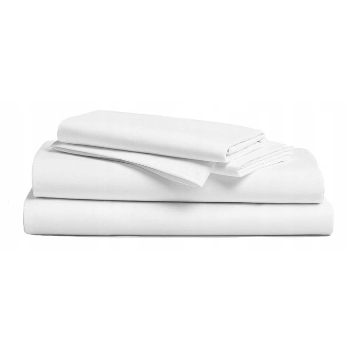 Cearceaf hotelier alb 160x220cm, 100% bumbac, anti-alergic, rezistent la spalare 95°C