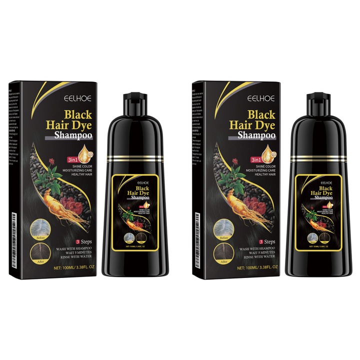 Set 2 sampoane nuantatoare EELHOE, curatare si netezire, negru, 100ml