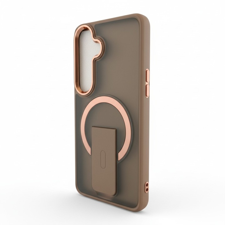 Husa Premium, Icy Frost, pentru Galaxy S24 Fe, suport pliabil, Frosted, Maro