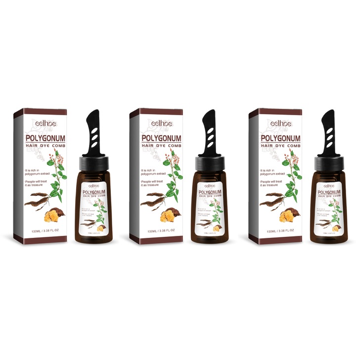 Tratament de par nuantator cu Polygonum multiflorum, EELHOE, set 3 bucati, 100ml, negru