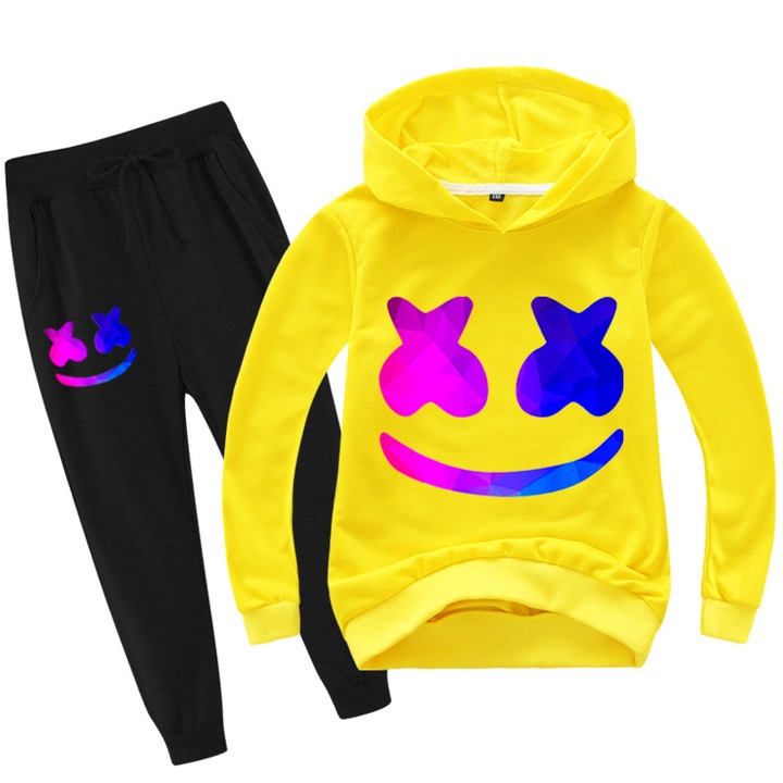 Set hanorac pantaloni model bezea, galben/negru, pentru fete