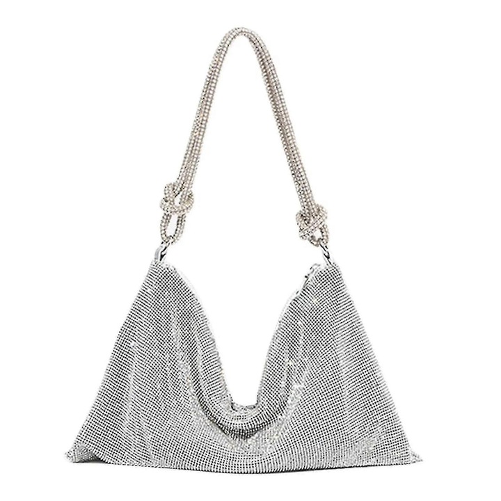 Válltáska strasszokkal, ezüst, teljesen strasszokkal borítva