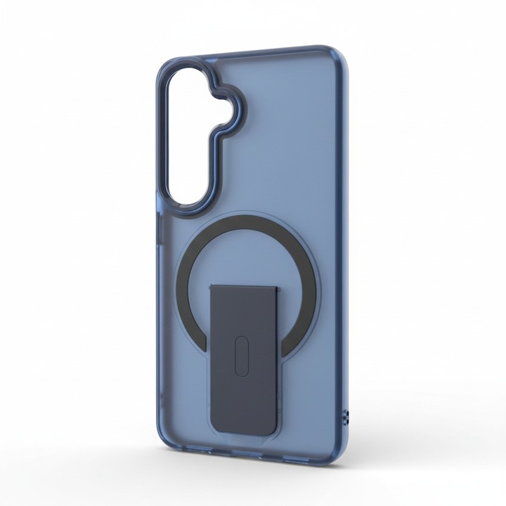 Husa Premium, Icy Frost, pentru Galaxy S24 Fe, suport pliabil, Frosted, Albastru Inchis
