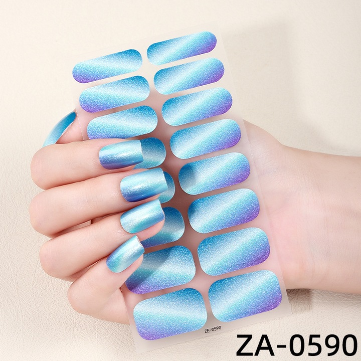 Водоустойчиви стикери за нокти тип „котешко око“ с брокат, комплект от 16 пръста, декорация за нокти