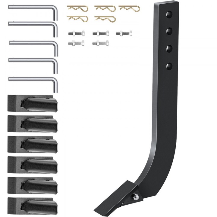 Острие за скарификатор, рипер опашка с подвижни конусовидни зъби и щифтове, регулируем монтаж на прът, употреба за копаене и оран, комплект от 5 части