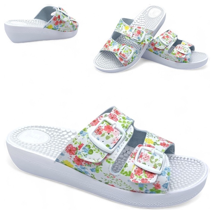 Papuci Medicali Dama, Sanitari, Model Fakirki, Reglabili, Cu Talpa Profilata, Albi, Alb