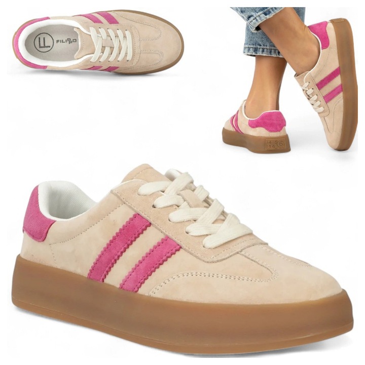 Pantofi Sport Dama, Filippo, Piele Naturala, Comozi, Stil Casual, Bej, Negru