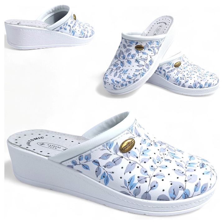 Papuci Sanitari Dama, Piele Naturala, Ortopedici, Medicali, Cu Talpa Profilata, Usori, Alb