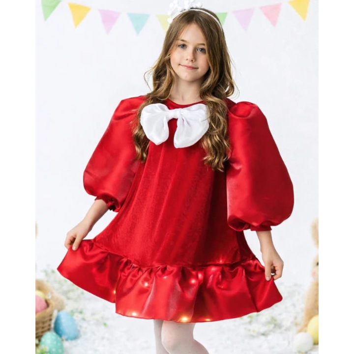 Rochita cu Luminite, Rosie cu Fundita Alba, Martisor, 8 Martie