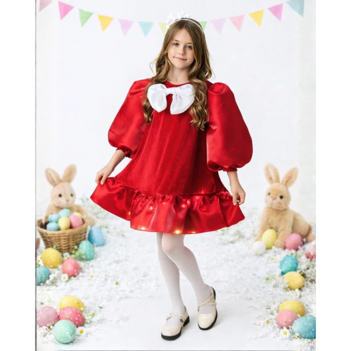 Rochita cu Luminite, Rosie cu Fundita Alba, Martisor, 8 Martie