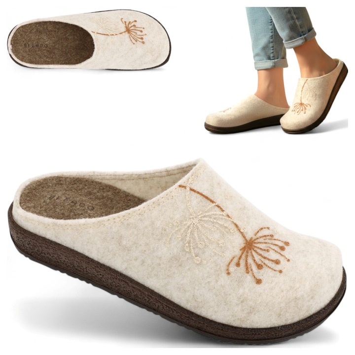 Papuci De Casa Dama, Befado, Din Fetru, Comozi, Caldurosi, Bej, Tip Clasic, Bej, 38