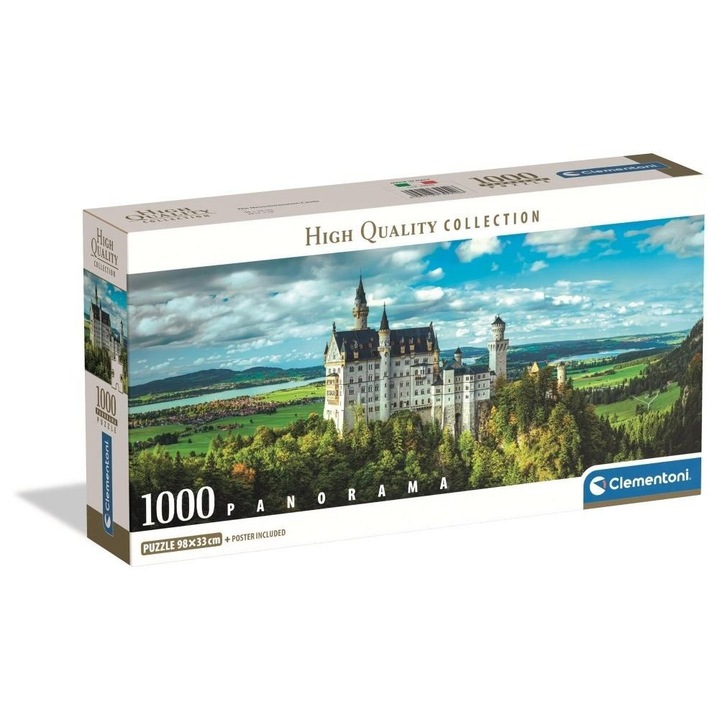 Puzzle 1000 el Panorama Castelul Neuschwanstein, 98x33cm, Clementoni