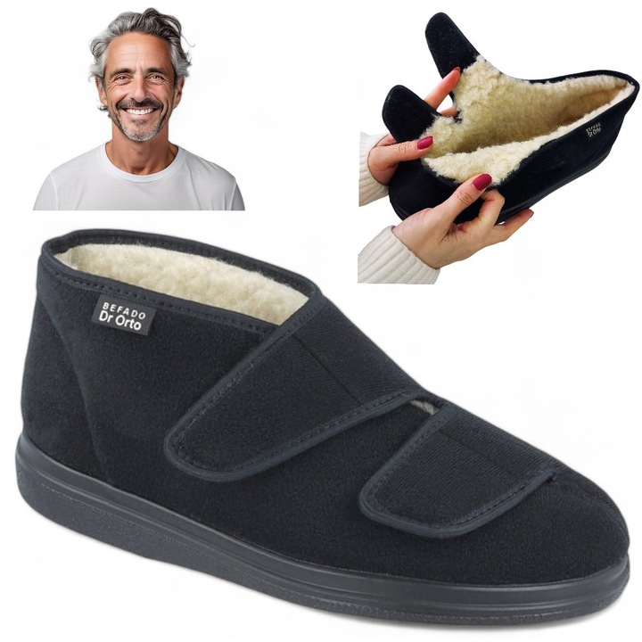 Pantofi Barbati Ortopedici Cu Scai, Dr Orto, Lana, Pentru Sanatate, Caldurosi, Negru, 44
