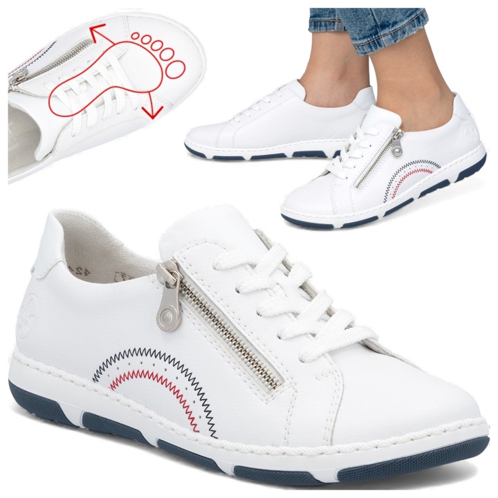 Pantofi Sport Dama, Rieker, Piele Naturala, Alb, Comozi, Lati, Moderni 36