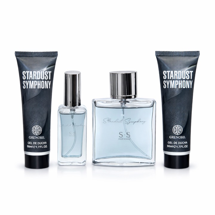 Set cadou bărbătesc GRENOBIL Stardust Symphony EDT 100 ml + EDT 20 ml + Gel de duş 50 ml + After Shave Balm 50 ml