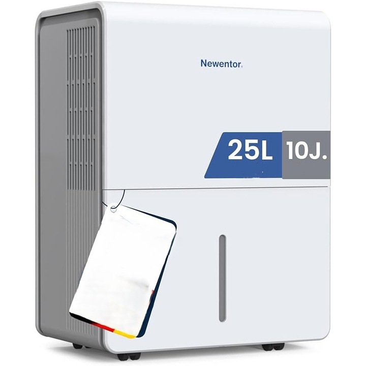 Newentor Dezumidificator Electric 25 L/24h, 400W, Timer 24h, Filtru Lavabil, Furtun Drenaj, Rezervor 3.4 L, Pentru Casa si Subsol pana la 80 m², White
