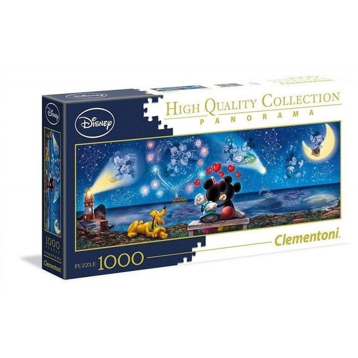 Puzzle 1000 elemente Clementoni Panorama Mickey & Minnie, calitate inalta, multicolor