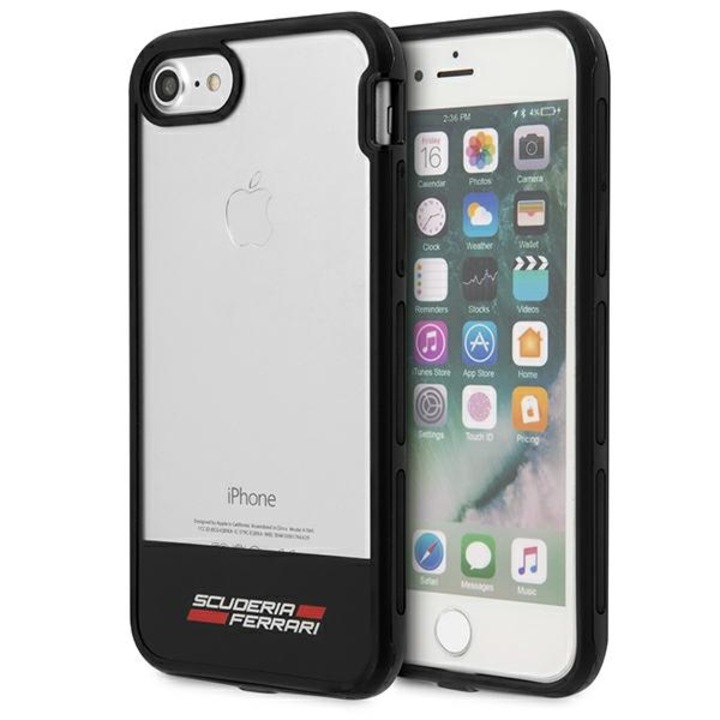 Husa telefon Ferrari Racing Bi-Material, neagra/transparenta, pentru iPhone 7/8/SE 2020/SE 2022