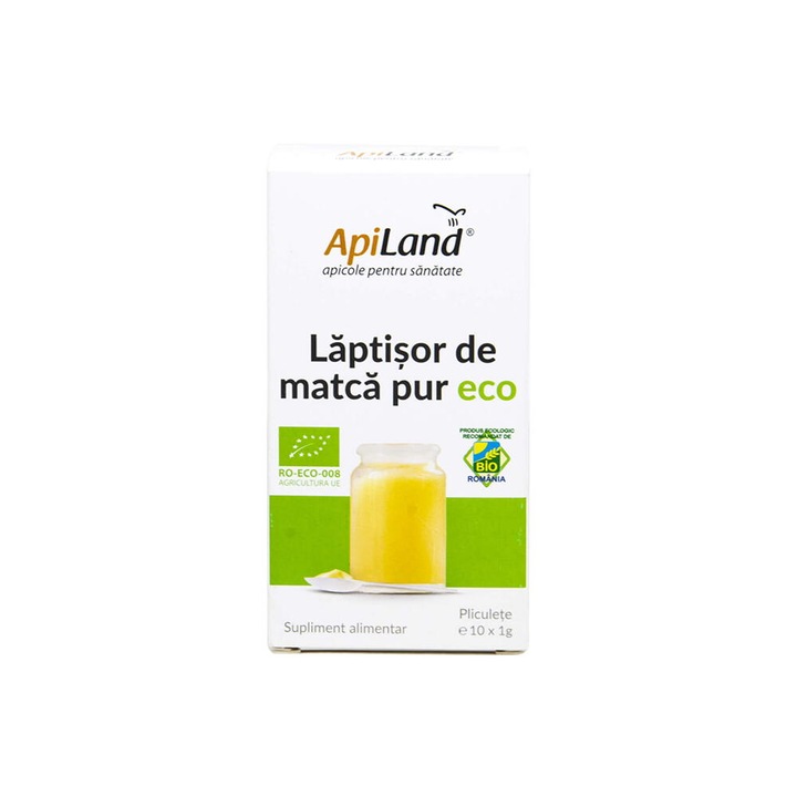 Laptisor de Matca Pur Ecologic, Apiland, 10 plicuri x 1gr, alb-galben, lichid
