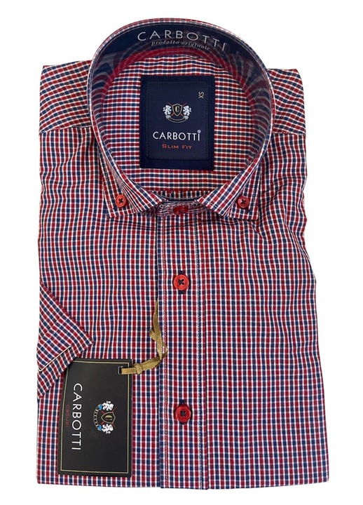 Camasa barbati, rosu cu bleumarin in patratele, cu maneca scurta, bumbac-poliester, masura XS