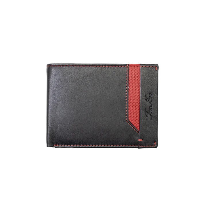Portofel barbati din piele naturala negru-rosu Vox, protectie RFID