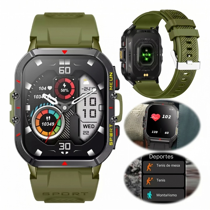 Ceas Smartwatch, Seabeloom, 1.96”Touch, Ceas Inteligent pentru Barbati, monitorizare 120+ sporturi, monitorizare somn, nivel stres, termometru, pedometru, pulsometru, tensiometru, oximetru, apeluri Bluetooth, rezistent IP68, autonomie 20 zile